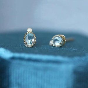Japanese sky-blue topaz earrings, Sterling Silver, Gold plated